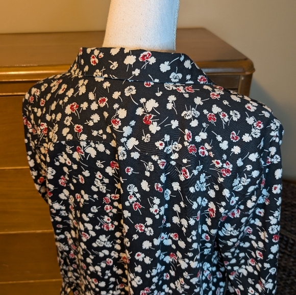 Chaps Shirt Women 0X Black Floral Non Iron Long Sleeve Button Down Top - Picture 10 of 14